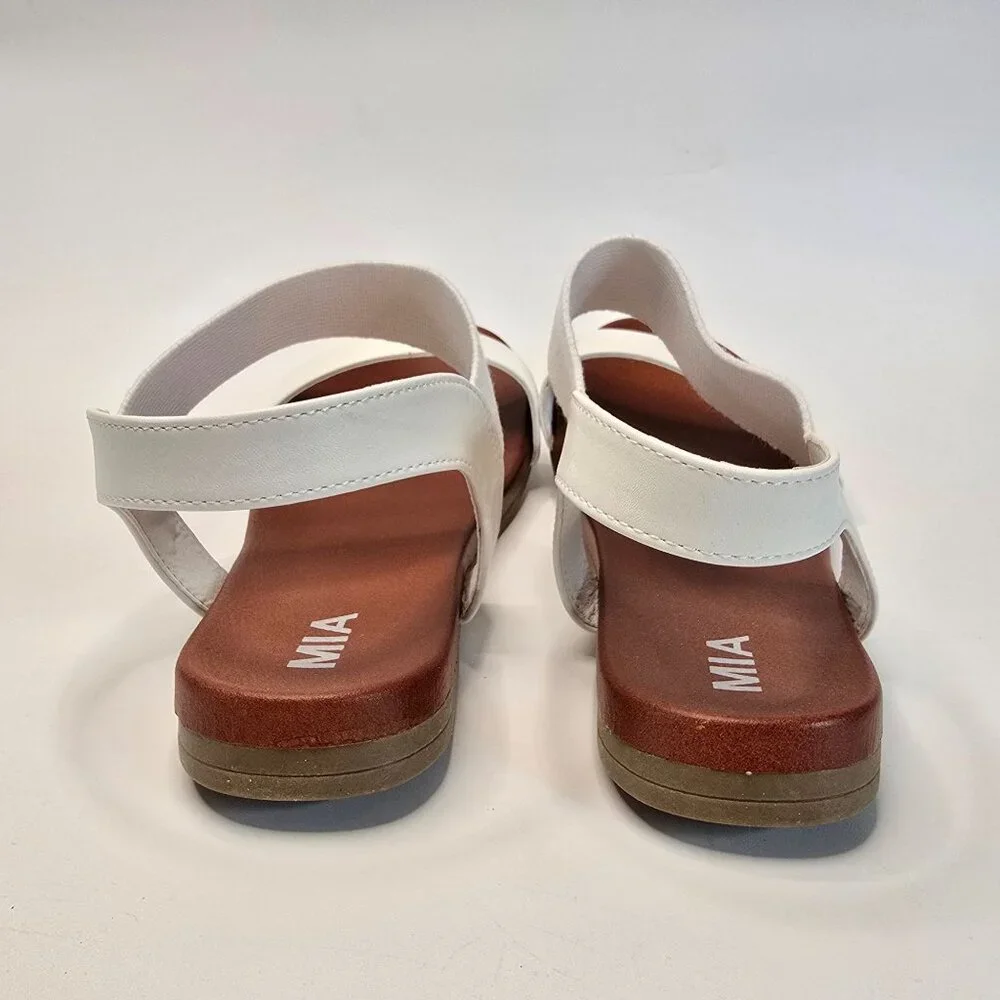 MIA Flat Elastic Strap Sandals Size 8 White Faux Leather Casual Summer Shoes NIB - Picture 5 of 9